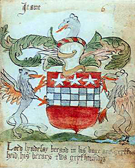 Arms of Lord Lindsay of the Byres. The Slains Roll, ca. 1567, folio 70.